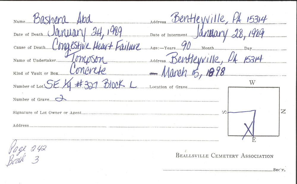 Bashera Abd burial card